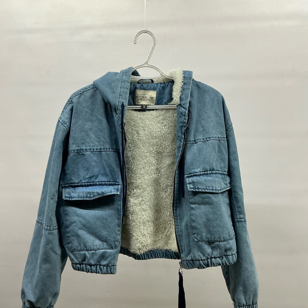Blue Denim Jean Jacket with Faux Fur Lining